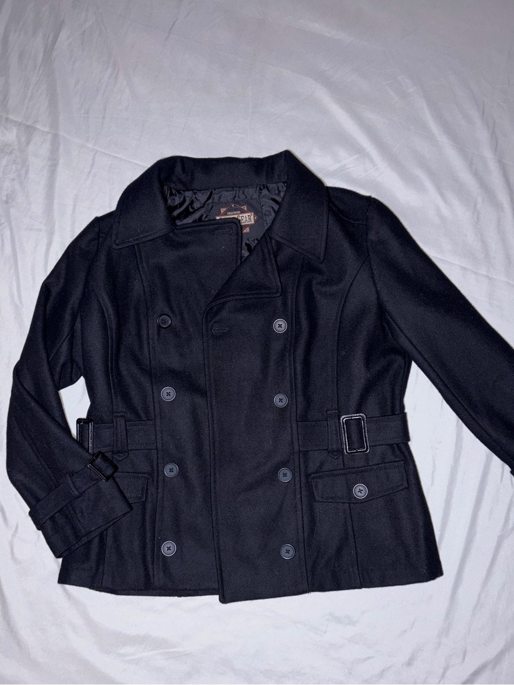Women's Double-Breasted Wool Peacoat with Belted Waist
